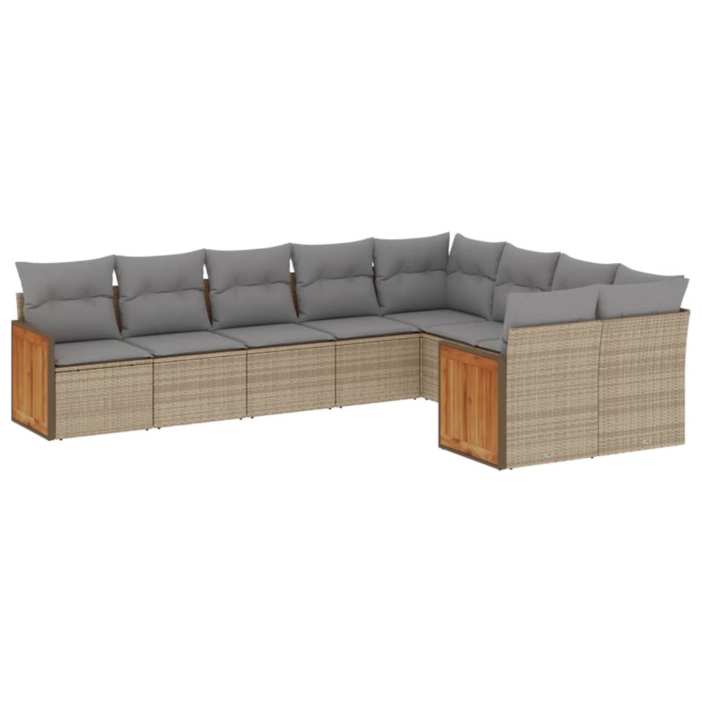 Set Divano da Giardino 9 pz con Cuscini Beige in Polyrattan | homemem39