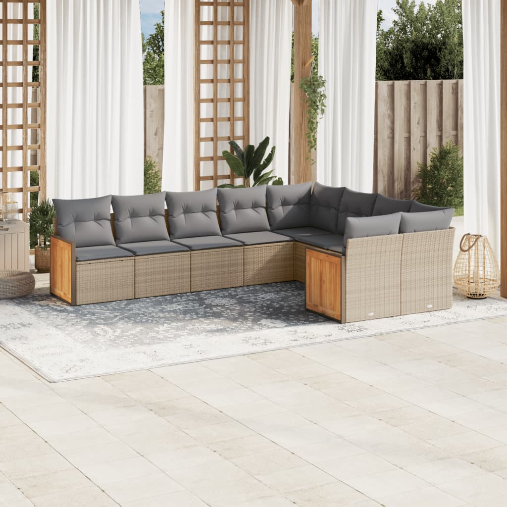 Set Divano da Giardino 9 pz con Cuscini Beige in Polyrattan | homemem39