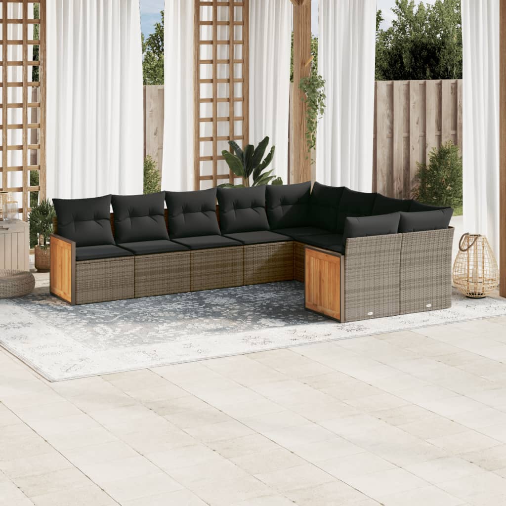 Set Divano da Giardino 9 pz con Cuscini Grigio in Polyrattan | homemem39
