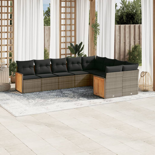 Set Divano da Giardino 9 pz con Cuscini Grigio in Polyrattan - homemem39