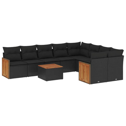 Set Divani da Giardino 10pz con Cuscini in Polyrattan Nero | homemem39