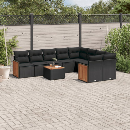 Set Divani da Giardino 10pz con Cuscini in Polyrattan Nero - homemem39