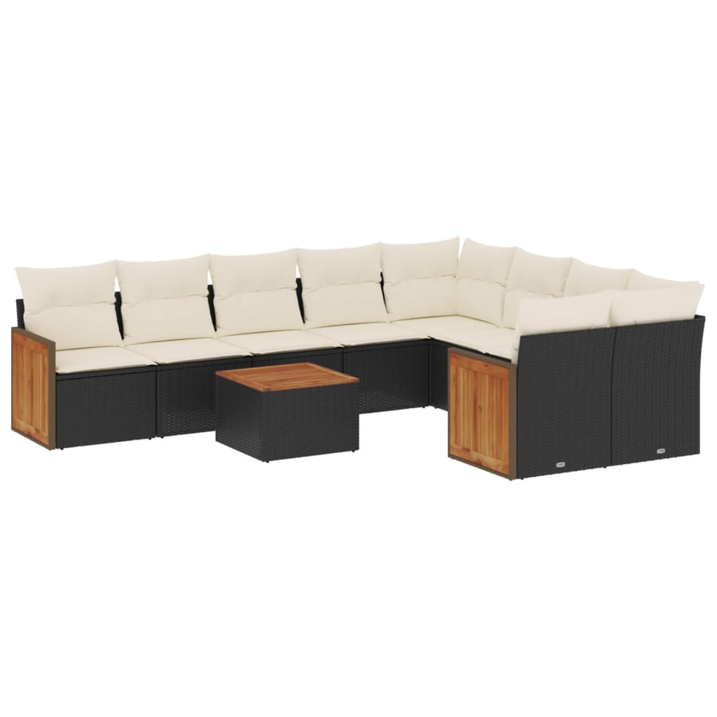 Set Divani da Giardino 10pz con Cuscini in Polyrattan Nero - homemem39