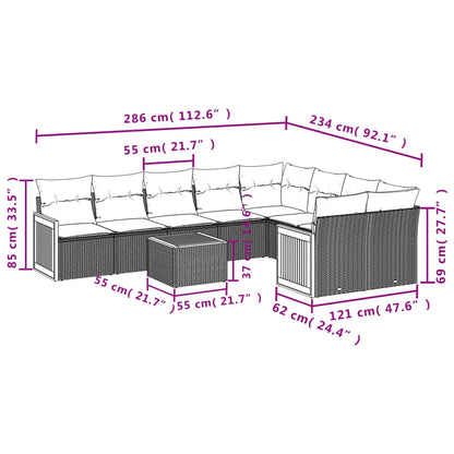 Set Divani da Giardino 10pz con Cuscini in Polyrattan Nero | homemem39