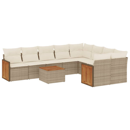 Set Divano da Giardino 10 pz con Cuscini Beige in Polyrattan - homemem39