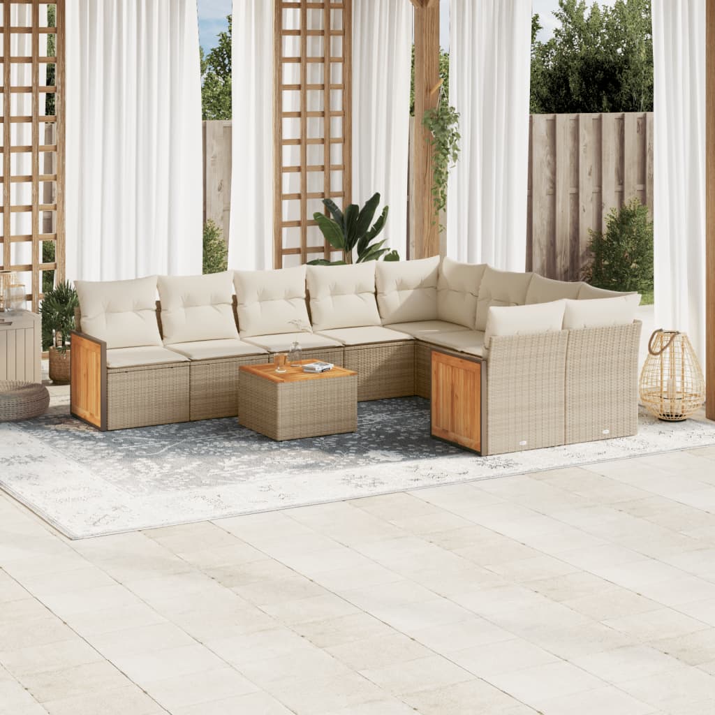 Set Divano da Giardino 10 pz con Cuscini Beige in Polyrattan - homemem39