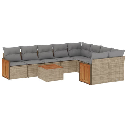 Set Divano da Giardino 10 pz con Cuscini Beige in Polyrattan | homemem39