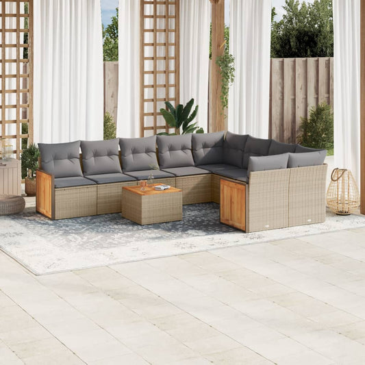 Set Divano da Giardino 10 pz con Cuscini Beige in Polyrattan - homemem39