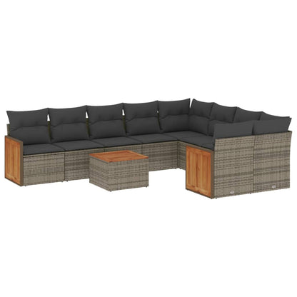 Set Divano da Giardino 10 pz con Cuscini Grigio in Polyrattan | homemem39