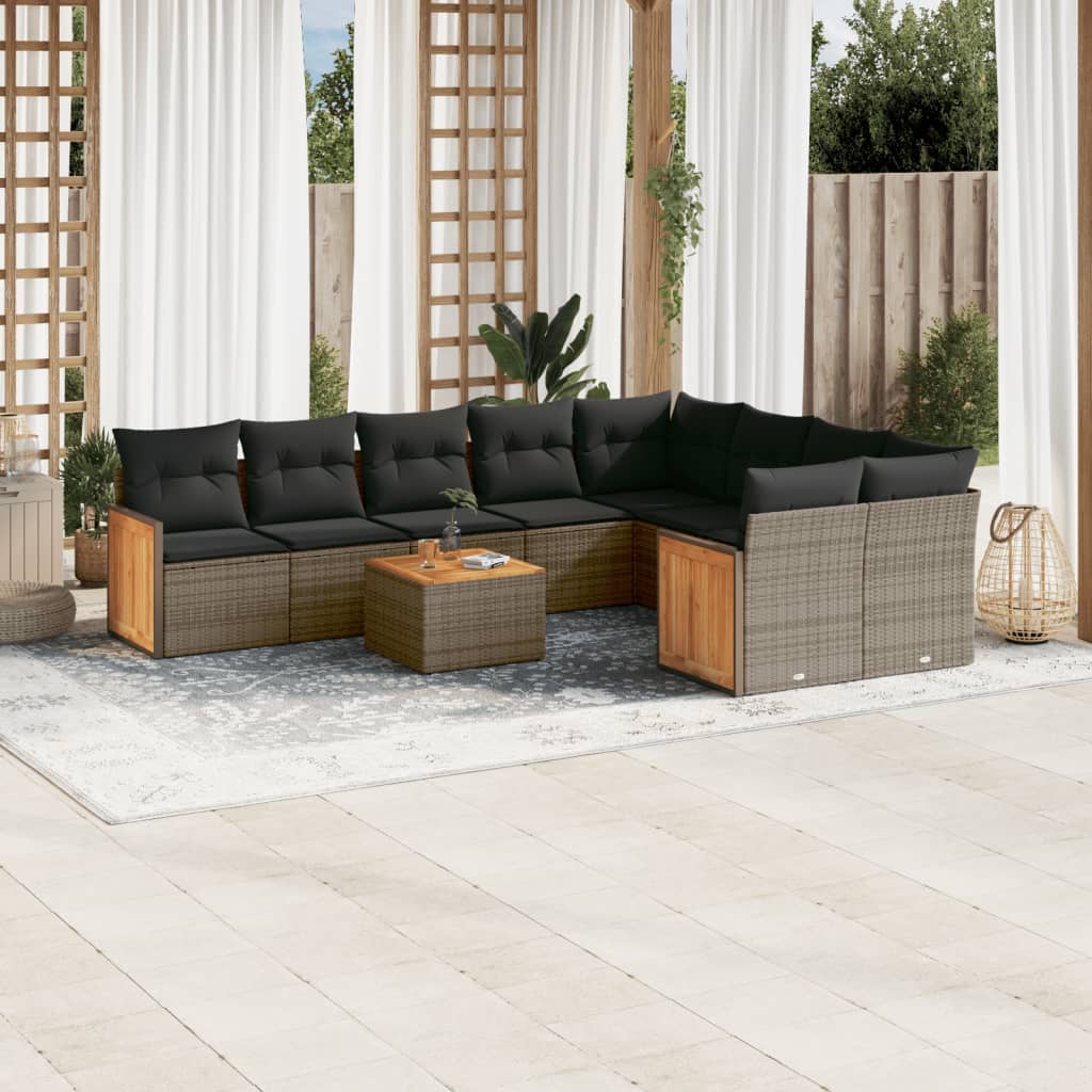 Set Divano da Giardino 10 pz con Cuscini Grigio in Polyrattan - homemem39