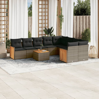 Set Divano da Giardino 10 pz con Cuscini Grigio in Polyrattan - homemem39