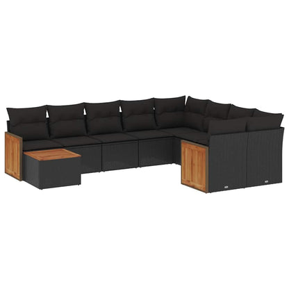 Set Divani da Giardino 10pz con Cuscini in Polyrattan Nero | homemem39
