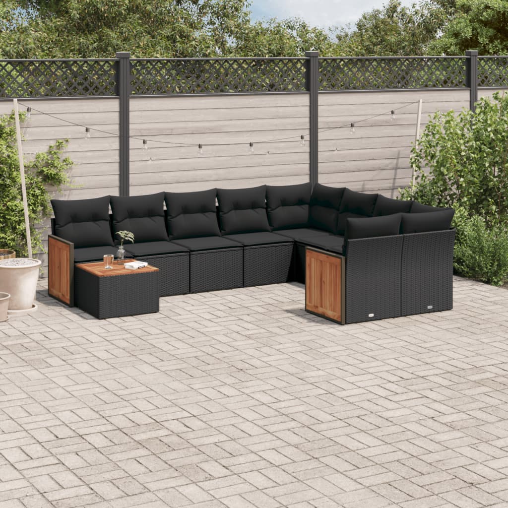 Set Divani da Giardino 10pz con Cuscini in Polyrattan Nero - homemem39