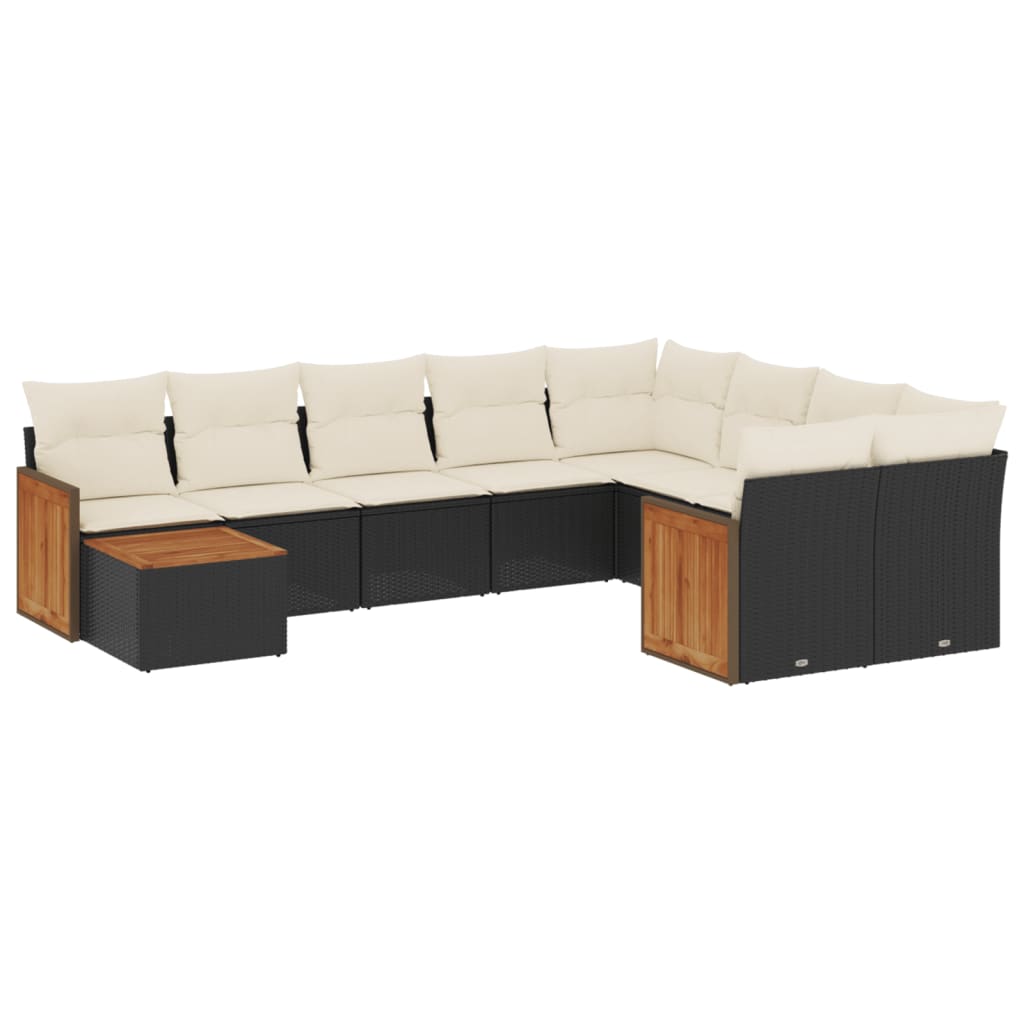Set Divani da Giardino 10pz con Cuscini in Polyrattan Nero - homemem39