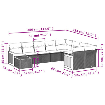 Set Divani da Giardino 10pz con Cuscini in Polyrattan Nero | homemem39