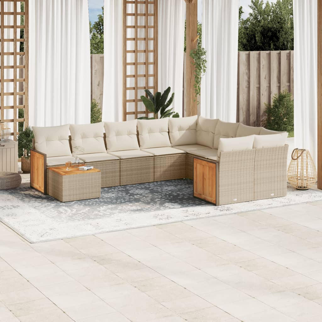 Set Divano da Giardino 10 pz con Cuscini Beige in Polyrattan - homemem39