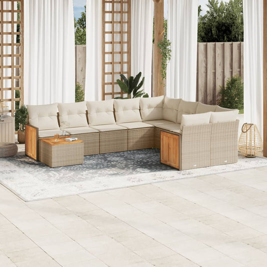 Set Divano da Giardino 10 pz con Cuscini Beige in Polyrattan - homemem39