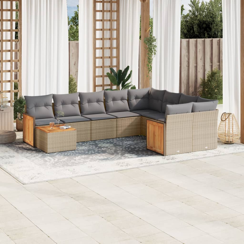 Set Divano da Giardino 10 pz con Cuscini Beige in Polyrattan | homemem39