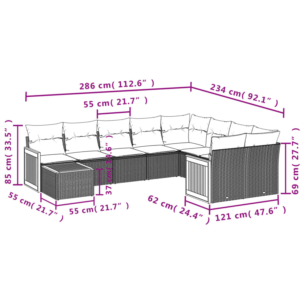 Set Divano da Giardino 10 pz con Cuscini Grigio in Polyrattan | homemem39