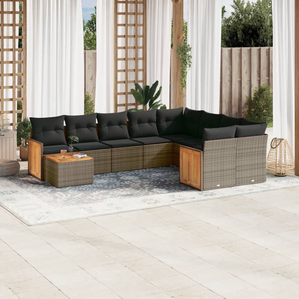 Set Divano da Giardino 10 pz con Cuscini Grigio in Polyrattan | homemem39