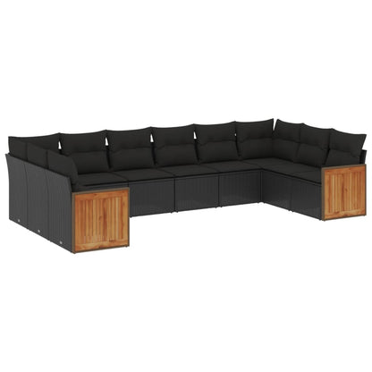 Set Divani da Giardino 10pz con Cuscini in Polyrattan Nero | homemem39
