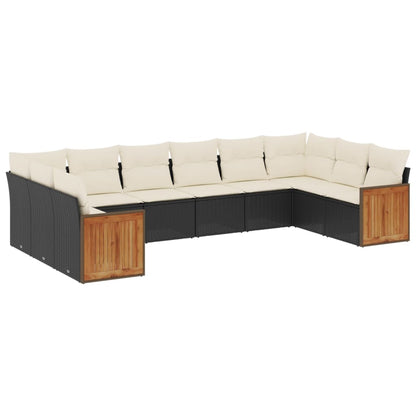 Set Divani da Giardino 10pz con Cuscini in Polyrattan Nero | homemem39