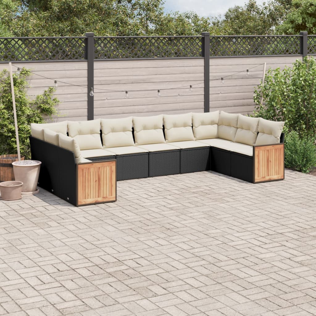 Set Divani da Giardino 10pz con Cuscini in Polyrattan Nero | homemem39