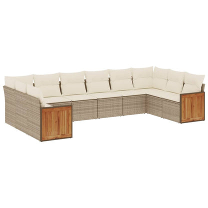 Set Divano da Giardino 10 pz con Cuscini Beige in Polyrattan - homemem39