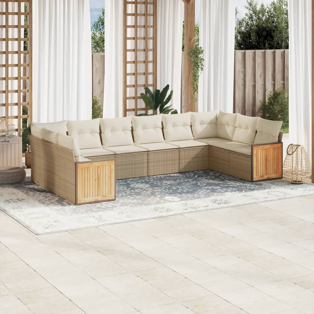 Set Divano da Giardino 10 pz con Cuscini Beige in Polyrattan | homemem39