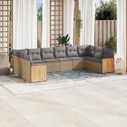 Set Divano da Giardino 10 pz con Cuscini Beige in Polyrattan - homemem39