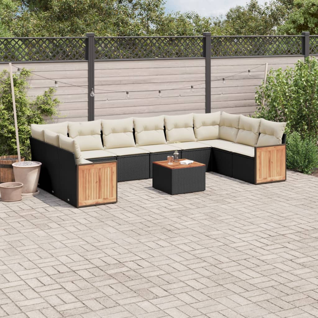 Set Divani da Giardino 11 pz con Cuscini in Polyrattan Nero | homemem39