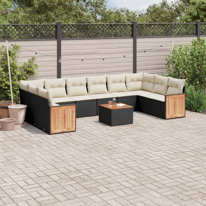 Set Divani da Giardino 11 pz con Cuscini in Polyrattan Nero | homemem39