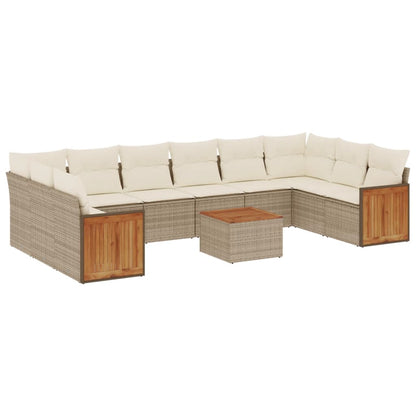 Set Divani da Giardino 11 pz con Cuscini Beige in Polyrattan - homemem39