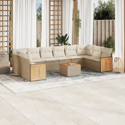 Set Divani da Giardino 11 pz con Cuscini Beige in Polyrattan | homemem39