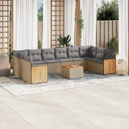 Set Divani da Giardino 11 pz con Cuscini Beige in Polyrattan | homemem39