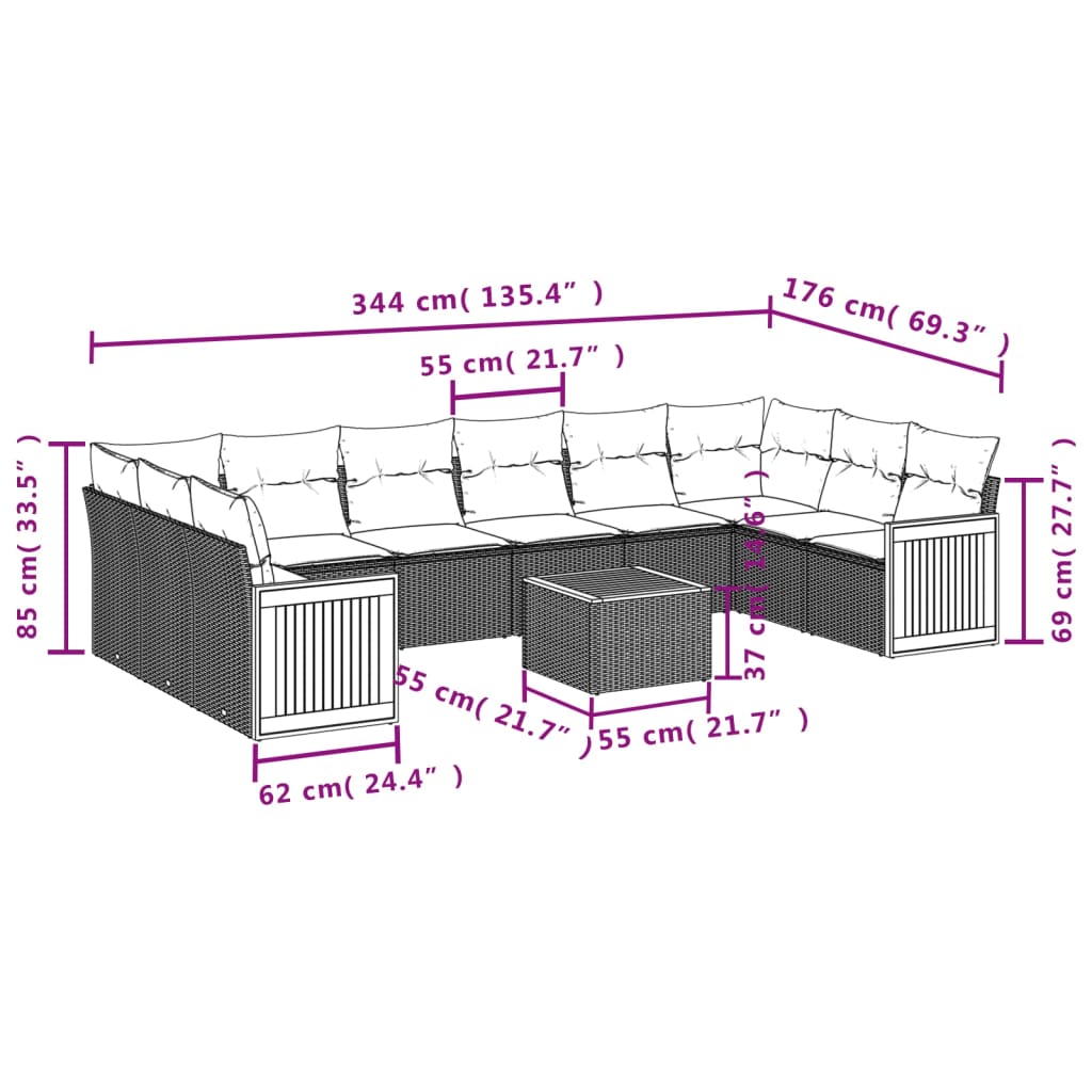 Set Divani da Giardino 11 pz con Cuscini in Polyrattan Grigio | homemem39