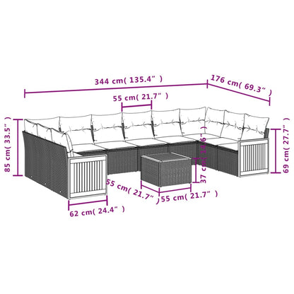 Set Divani da Giardino 11 pz con Cuscini in Polyrattan Grigio | homemem39