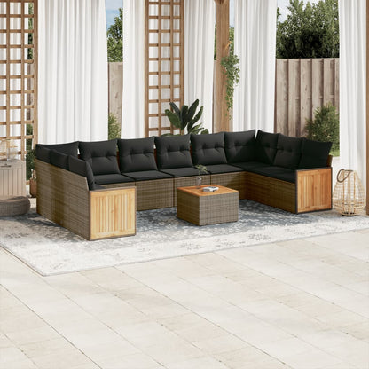 Set Divani da Giardino 11 pz con Cuscini in Polyrattan Grigio | homemem39