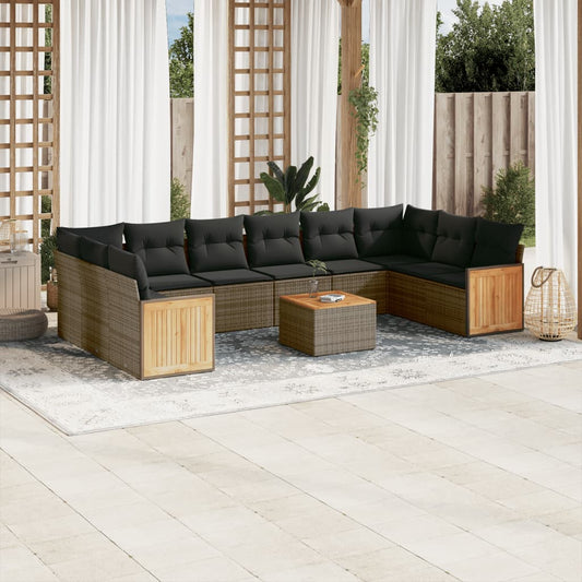 Set Divani da Giardino 11 pz con Cuscini in Polyrattan Grigio - homemem39
