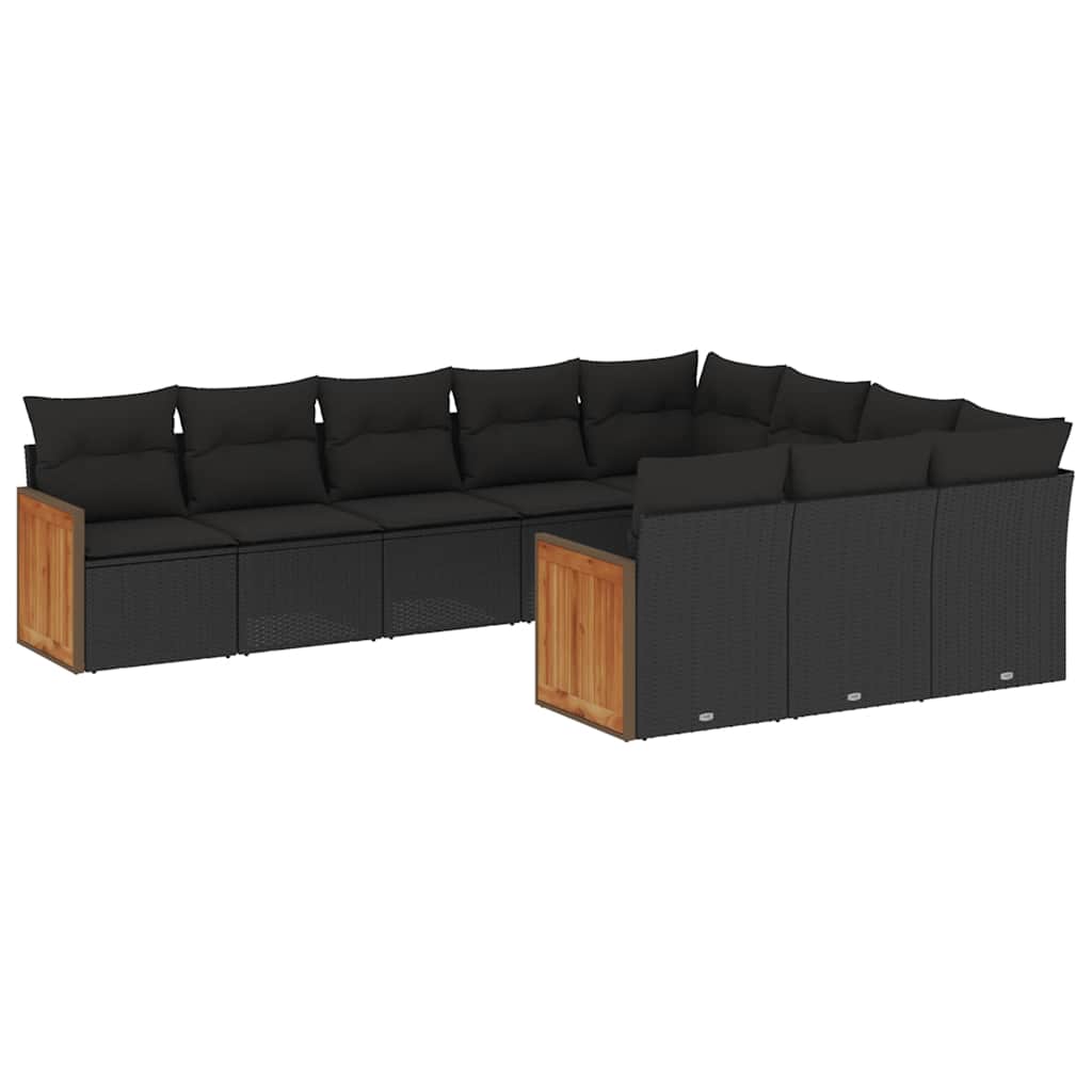 Set Divani da Giardino 10pz con Cuscini in Polyrattan Nero | homemem39