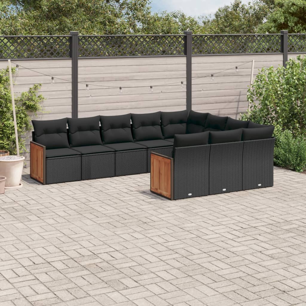 Set Divani da Giardino 10pz con Cuscini in Polyrattan Nero - homemem39