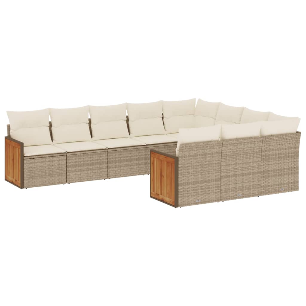 Set Divano da Giardino 10 pz con Cuscini Beige in Polyrattan | homemem39