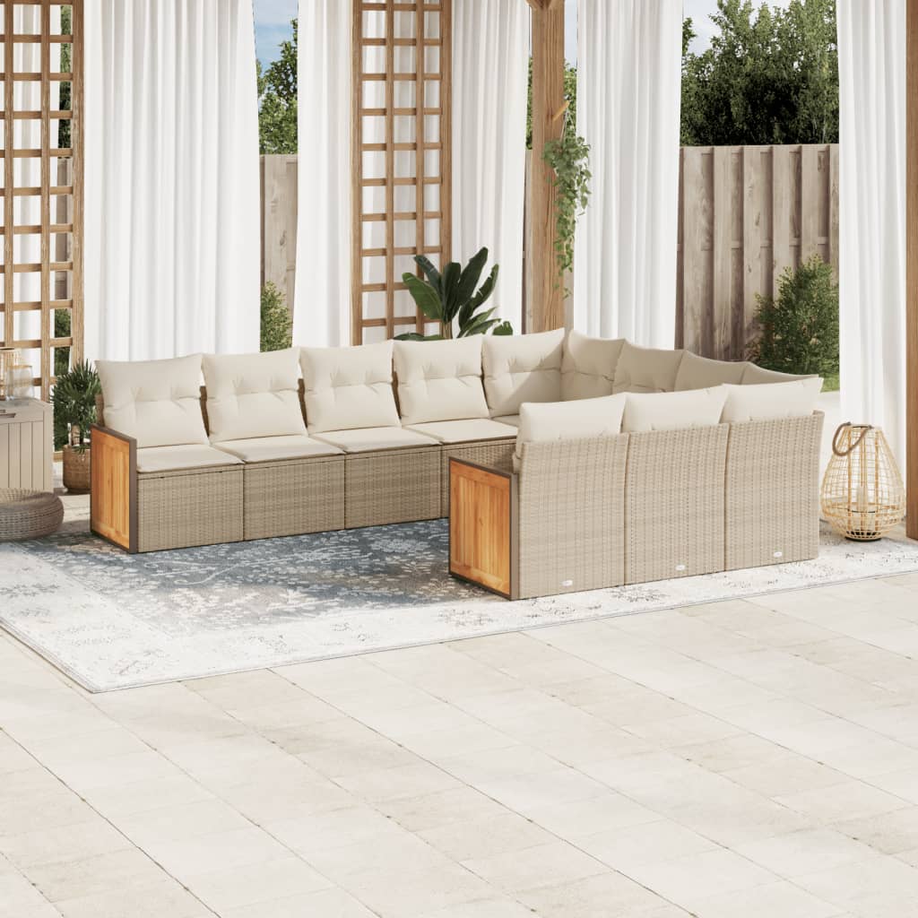 Set Divano da Giardino 10 pz con Cuscini Beige in Polyrattan | homemem39
