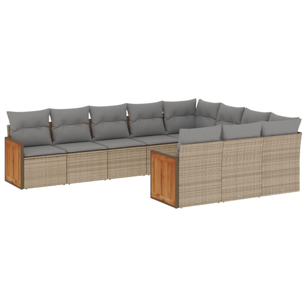 Set Divano da Giardino 10 pz con Cuscini Beige in Polyrattan | homemem39