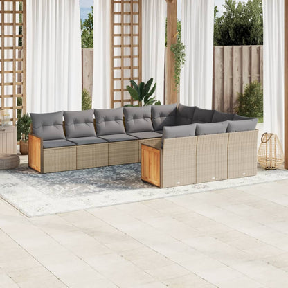 Set Divano da Giardino 10 pz con Cuscini Beige in Polyrattan | homemem39