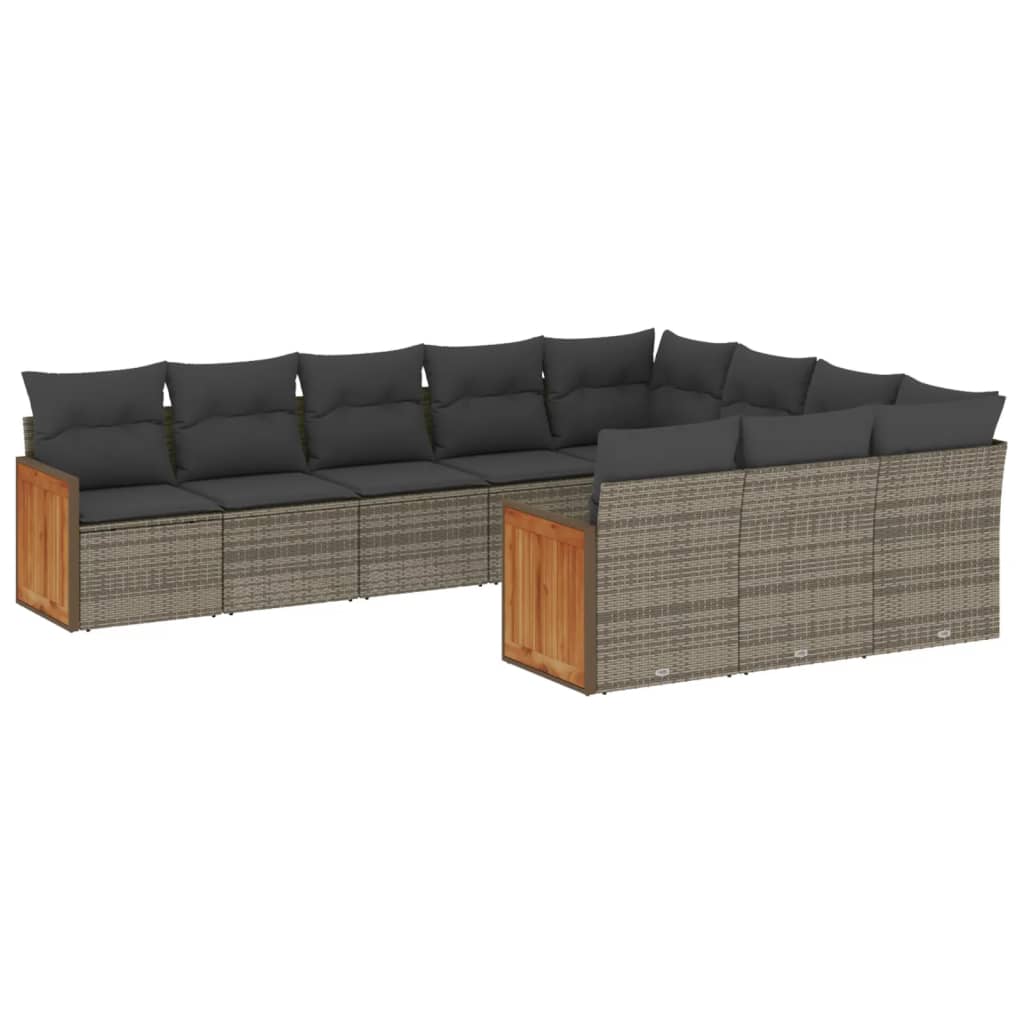 Set Divano da Giardino 10 pz con Cuscini Grigio in Polyrattan - homemem39