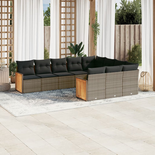 Set Divano da Giardino 10 pz con Cuscini Grigio in Polyrattan - homemem39
