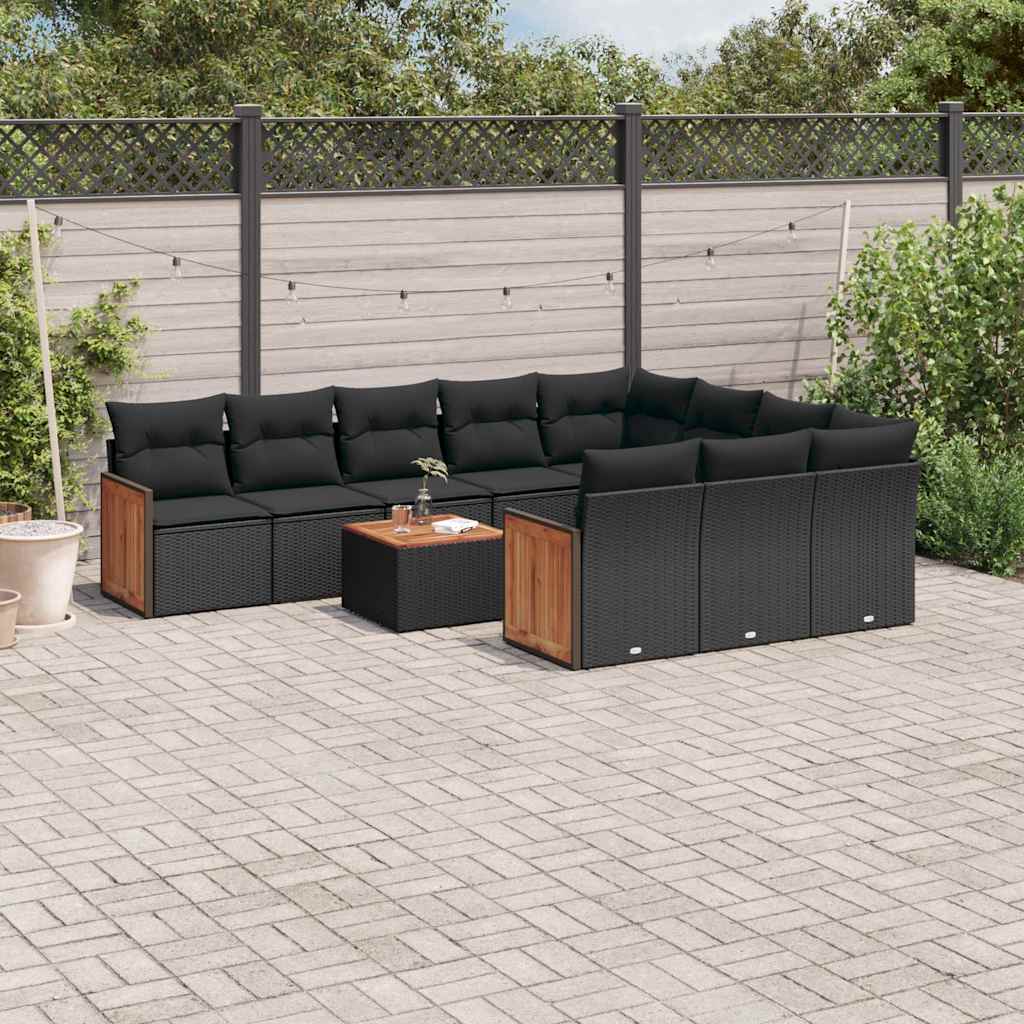 Set Divani da Giardino 11 pz con Cuscini in Polyrattan Nero | homemem39