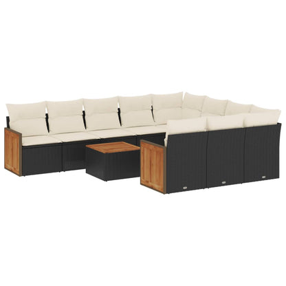 Set Divani da Giardino 11 pz con Cuscini in Polyrattan Nero | homemem39