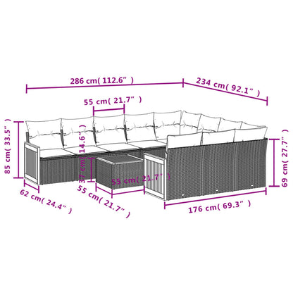 Set Divani da Giardino 11 pz con Cuscini in Polyrattan Nero | homemem39